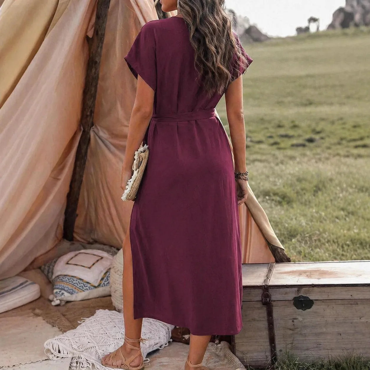 Robe Kimono Midi à Lacets Design