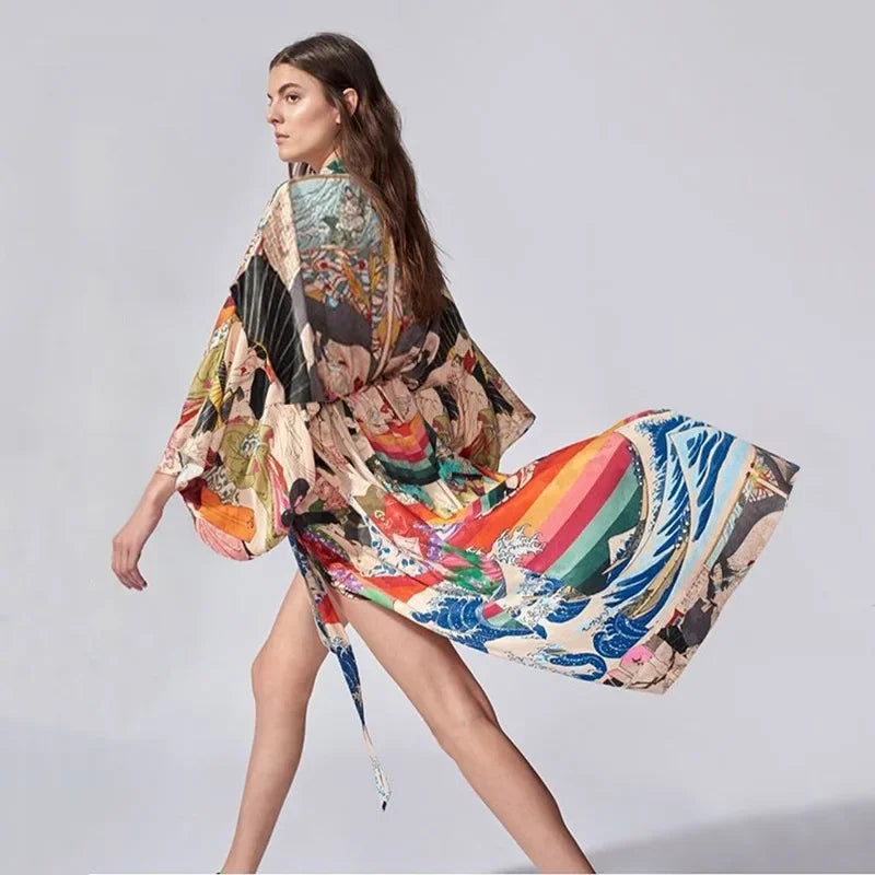 Robe Kimono Plage Vagues