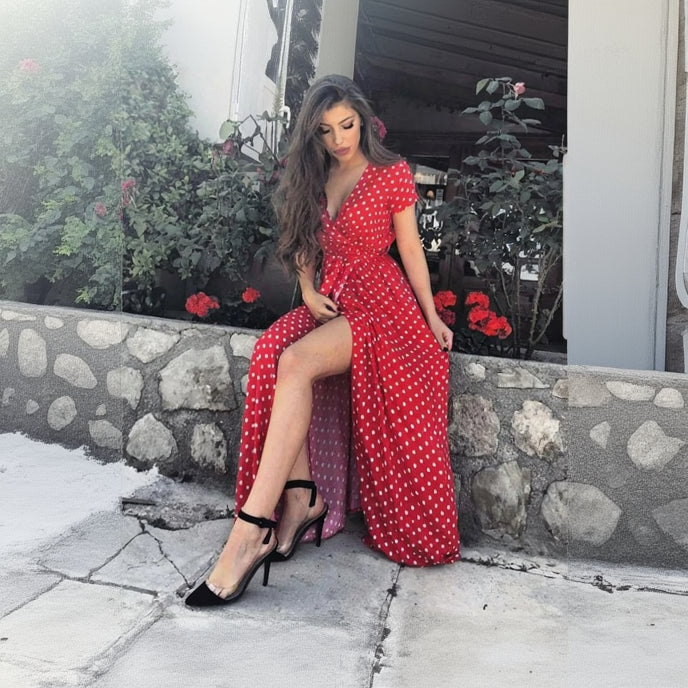 Robe Kimono Rouge à Pois Polka Dot