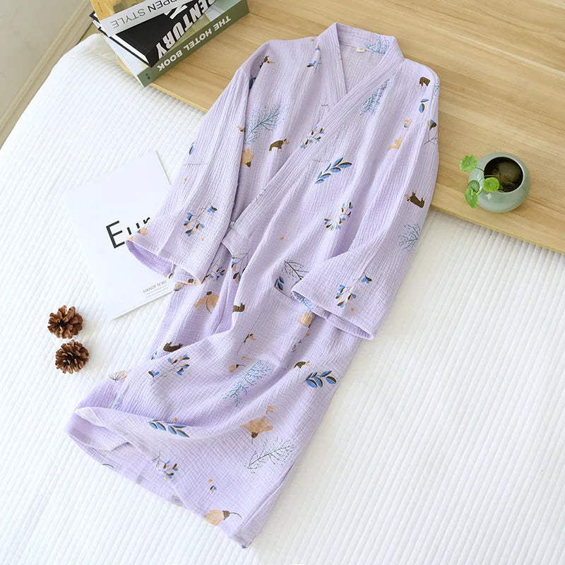 Robe Pyjama Kimono Coton Crêpe Violet