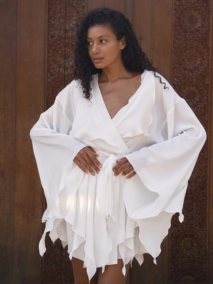 Sexy Kimono Dress with Flared Sleeves