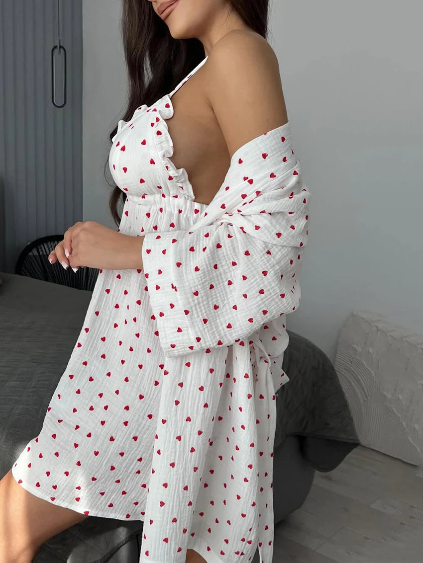 Ensemble Peignoir Kimono Cœur Sexy Élégant