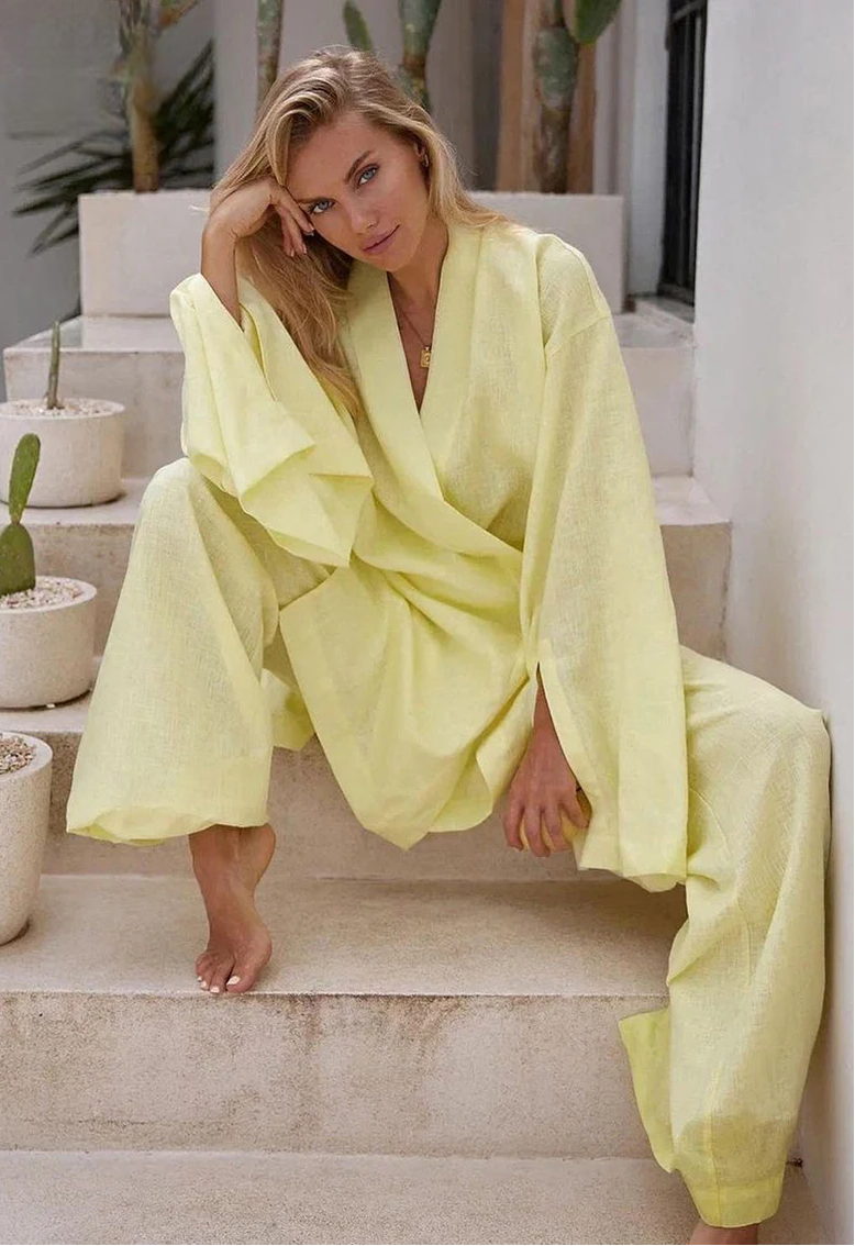 Ensemble Kimono Surdimensionné Jaune