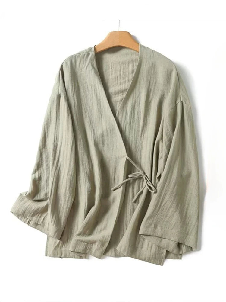 Veste Kimono en Lin Vert