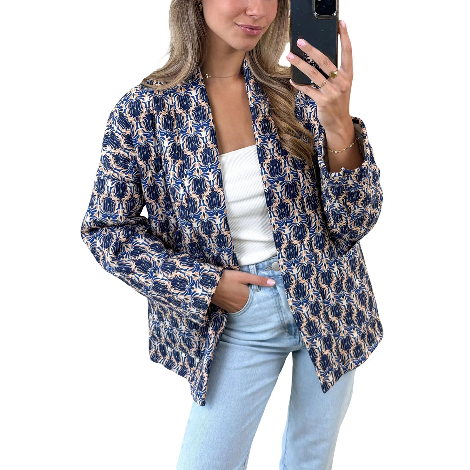 Veste Kimono Matelassée Design Bleu