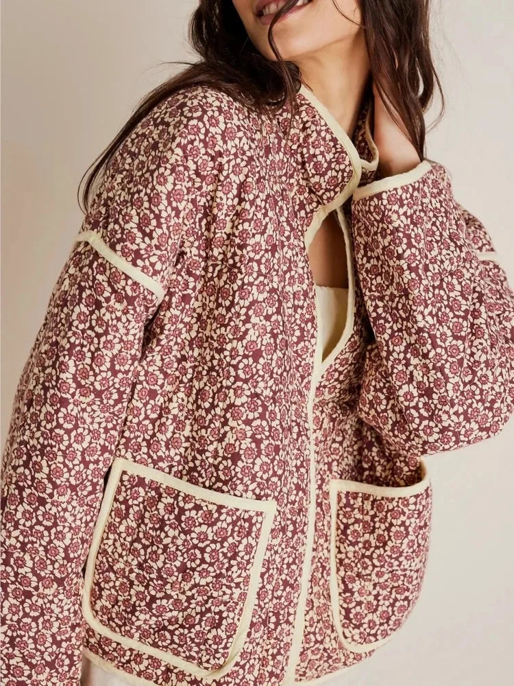 Veste Kimono Fleurie Rose Epaisse Bohème