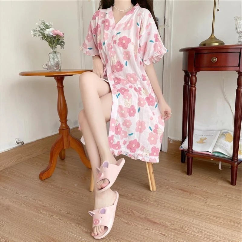 Peignoir Kimono Lapin Fleuri d'Été