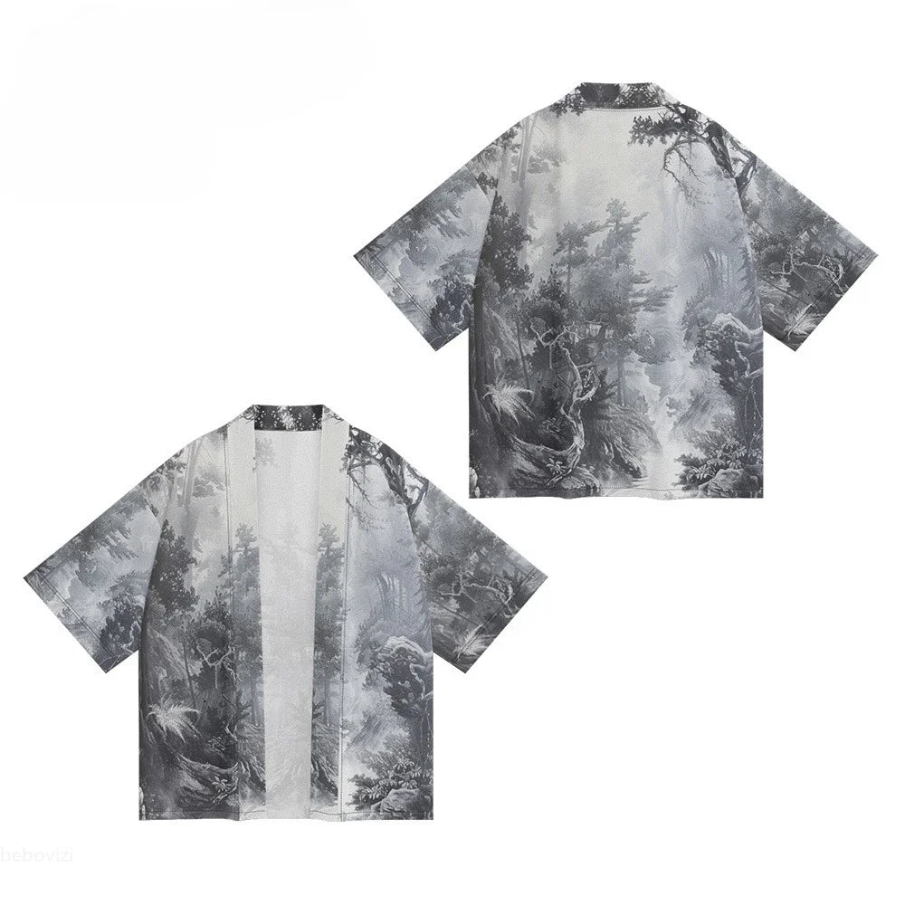 Cardigan Japonais d'Été Féodal Gris