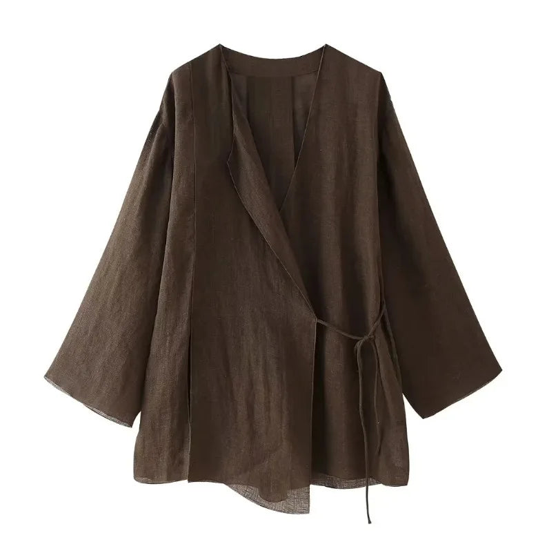 Veste Kimono Élégante Chic Marron Foncé