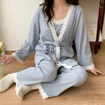 Pyjama 3 pièces Veste Kimono Bleu
