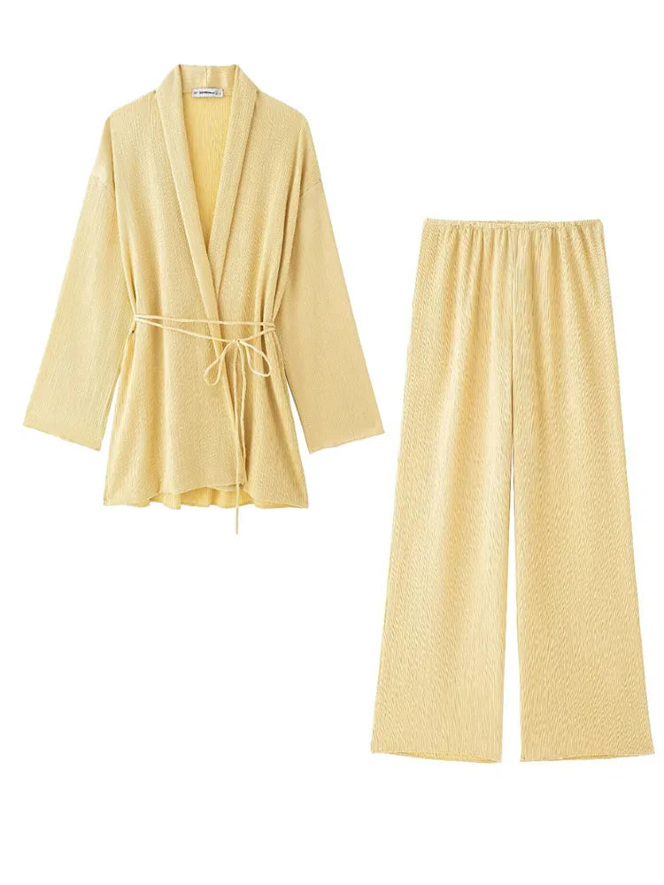 Ensemble Kimono Confortable Jaune Léger