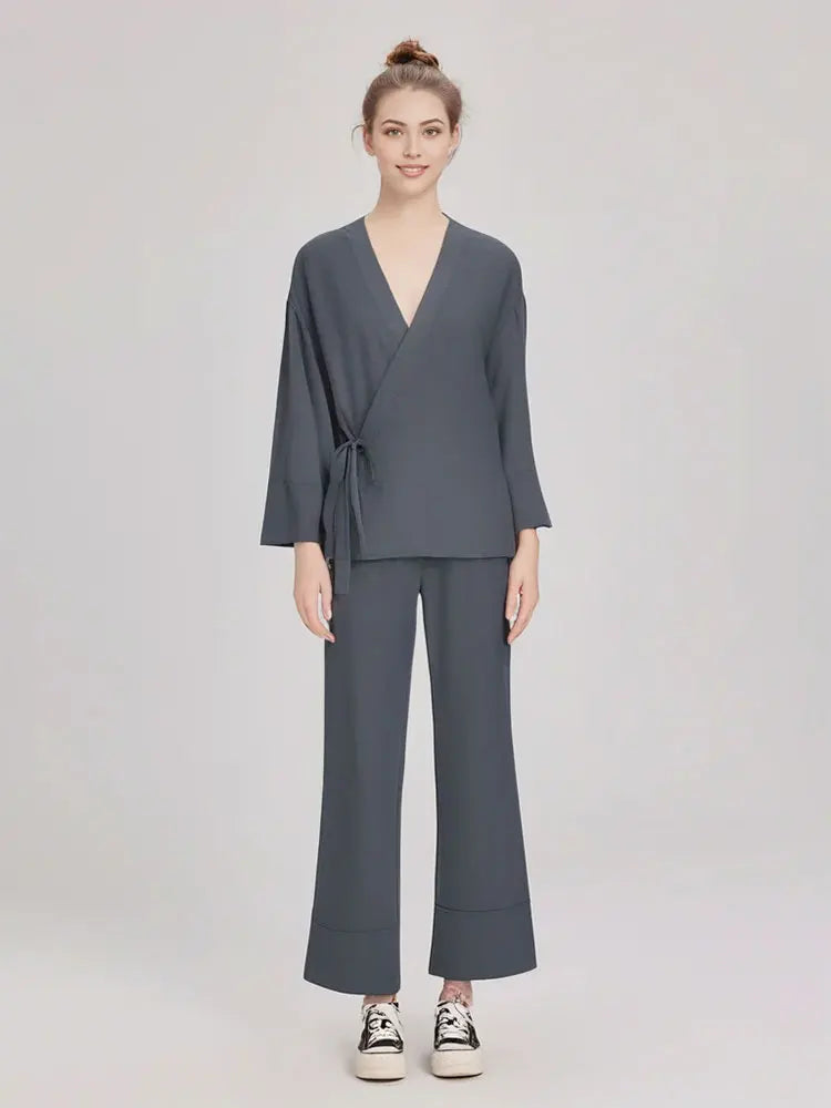 Ensemble Kimono Gris Minimaliste Cool