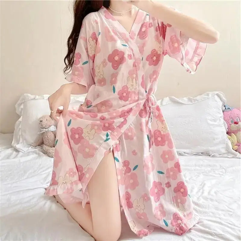Peignoir Kimono Lapin Fleuri Mignon