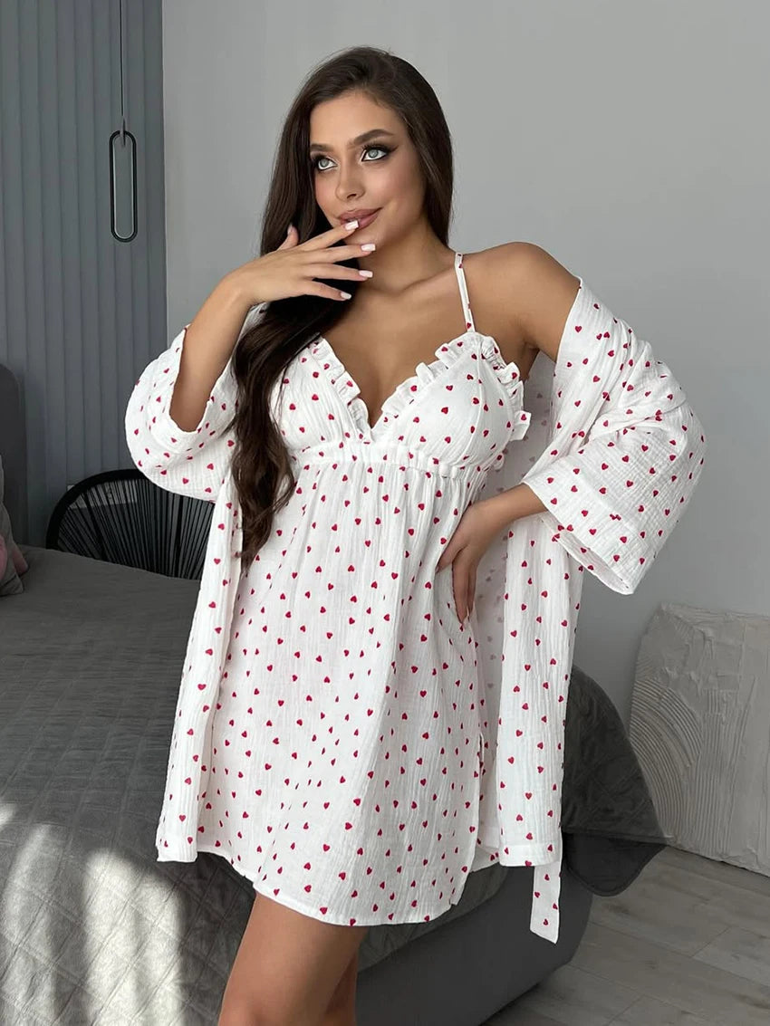 Ensemble Peignoir Kimono Cœur Sexy