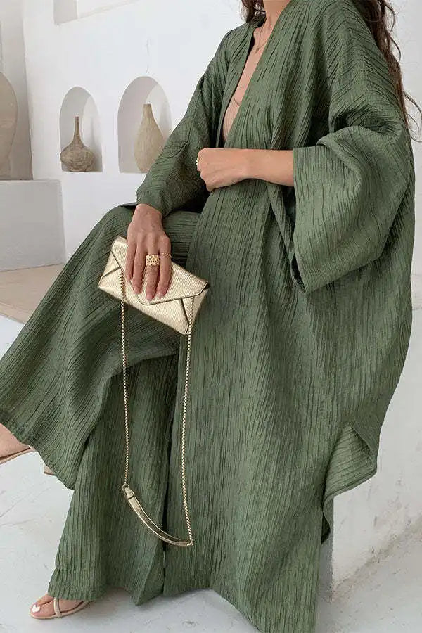 Ensemble Kimono Vert Décontracté Fluide