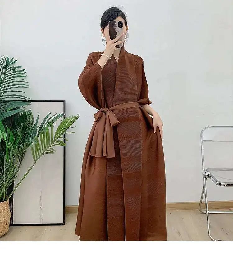 Manteau Kimono Long Marron Élégant