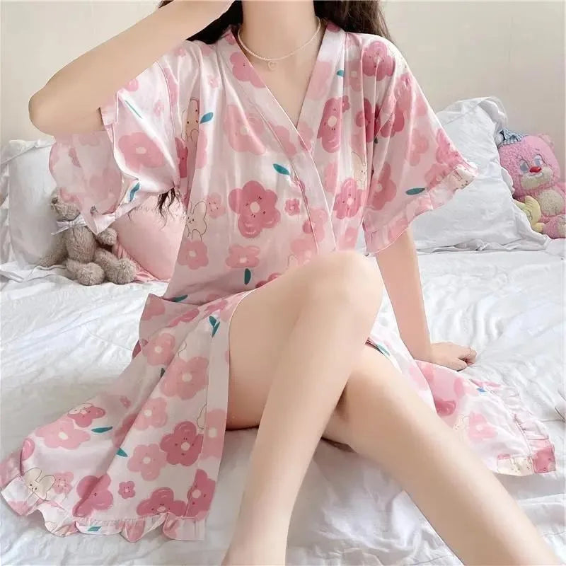 Peignoir Kimono Lapin Fleuri Moderne