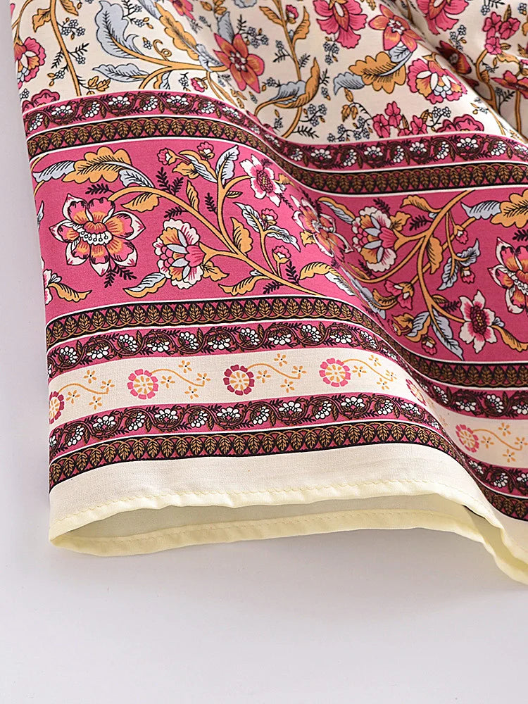 Kimono de Plage Court Rose bohème