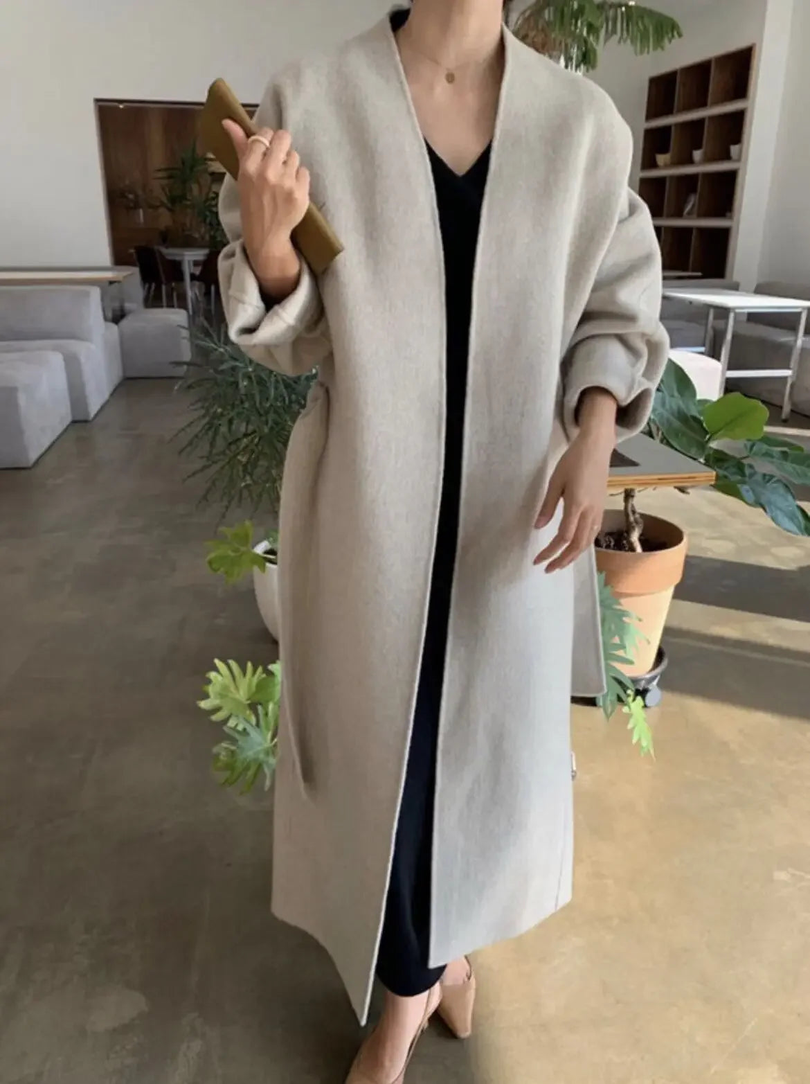Manteau Kimono Long en Laine Tendance