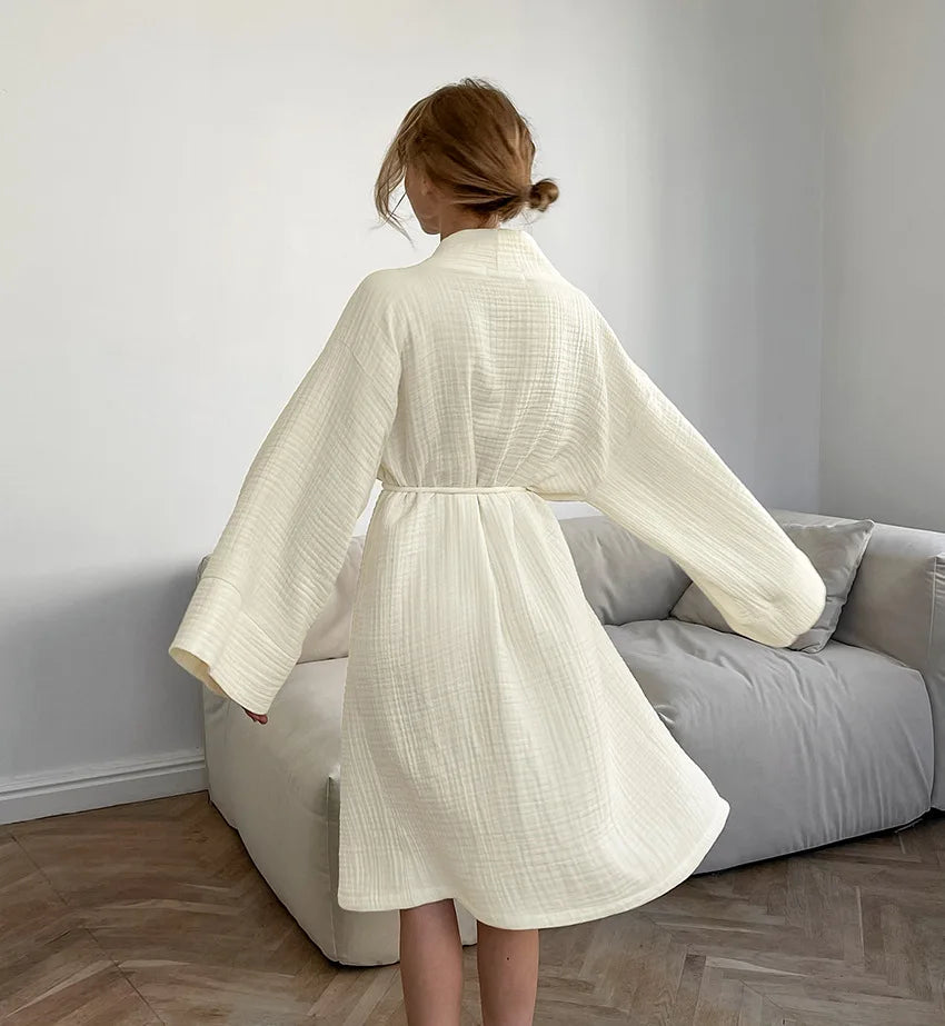 Peignoir Kimono Blanc en Coton Pur Fluide