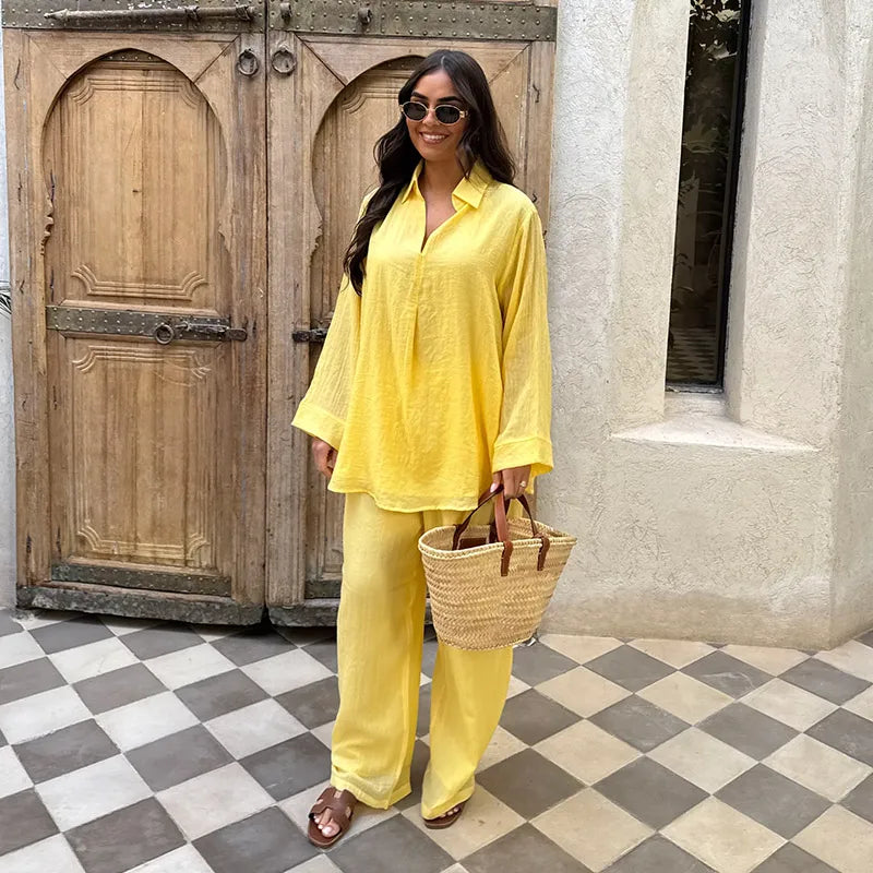 Ensemble Kimono Léger Jaune Génial