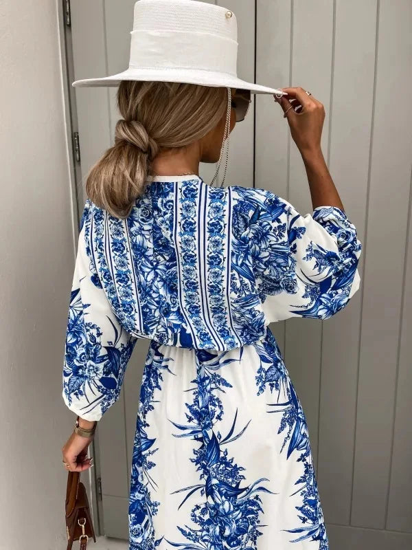 Robe Kimono Bleue Longue col en V