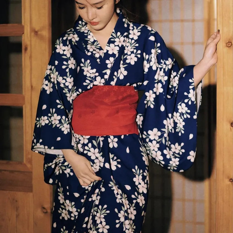 Kimono Japonais Femme Bleu Floral