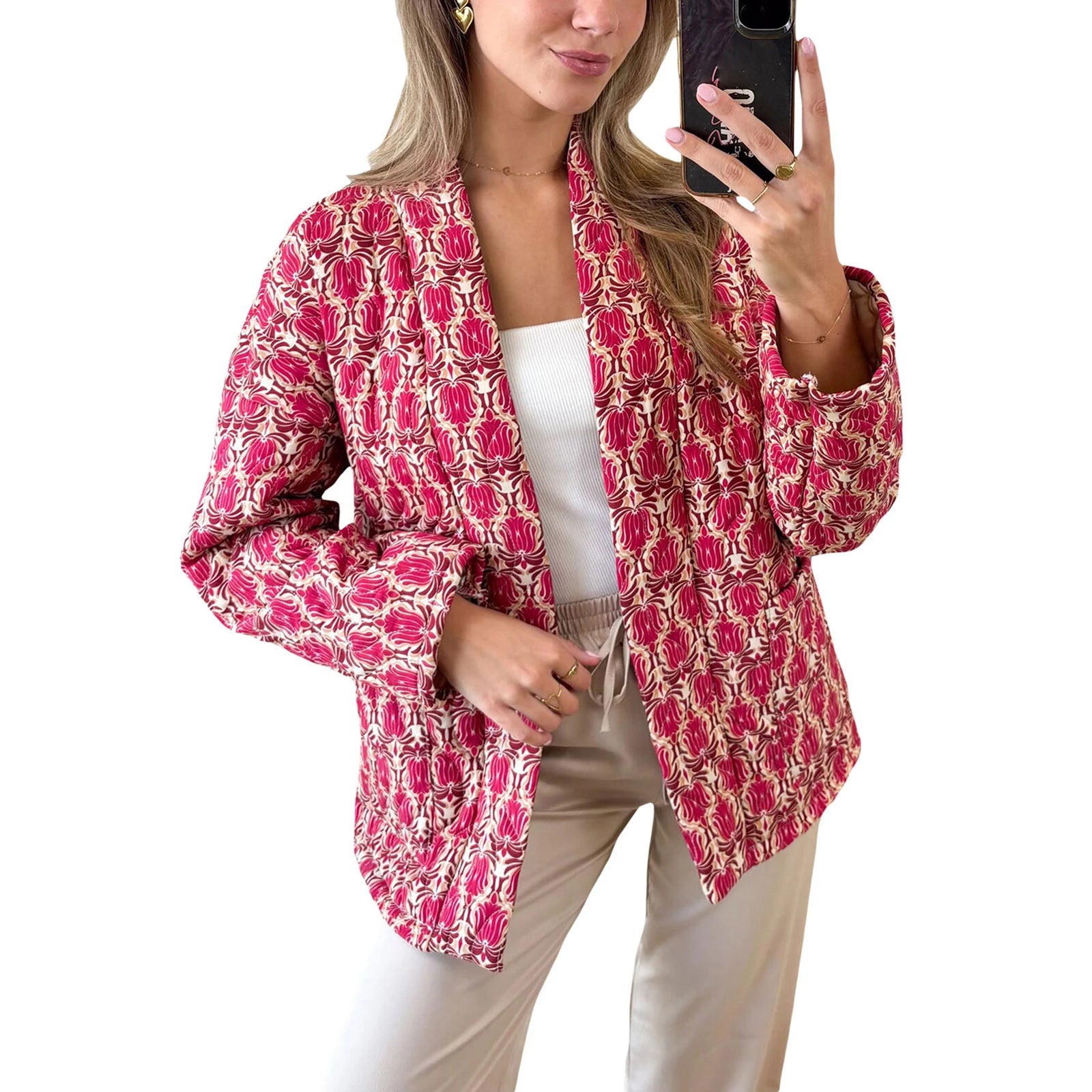 Veste Kimono Matelassée Design Rouge