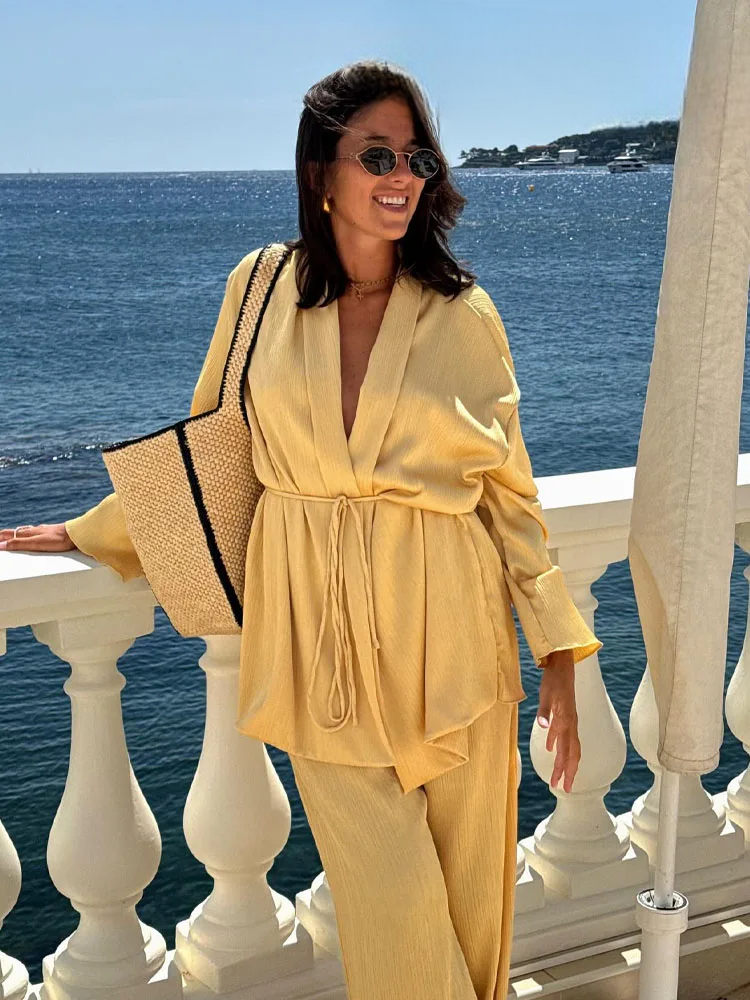 Ensemble Kimono Confortable Jaune Élégant