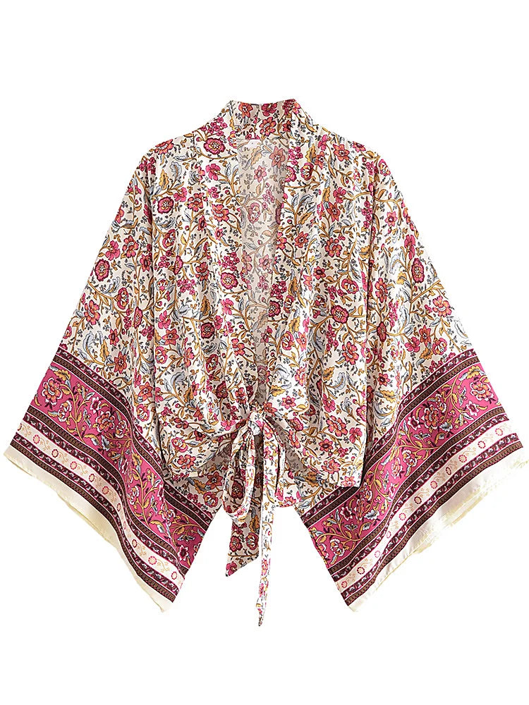 Kimono de Plage Court Rose femme