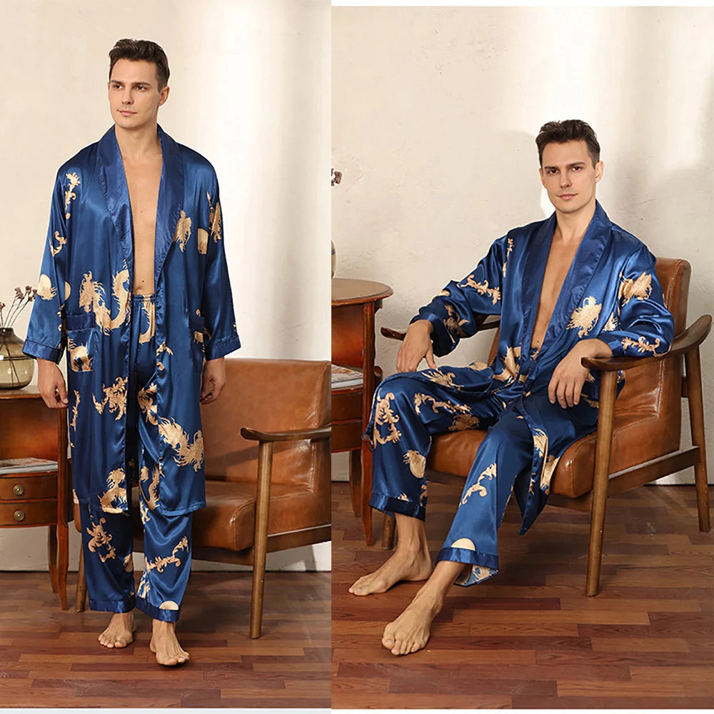 Ensemble Kimono Peignoir Bleu