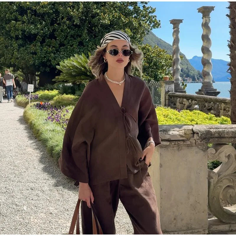 Ensemble Kimono d’Été Marron Léger