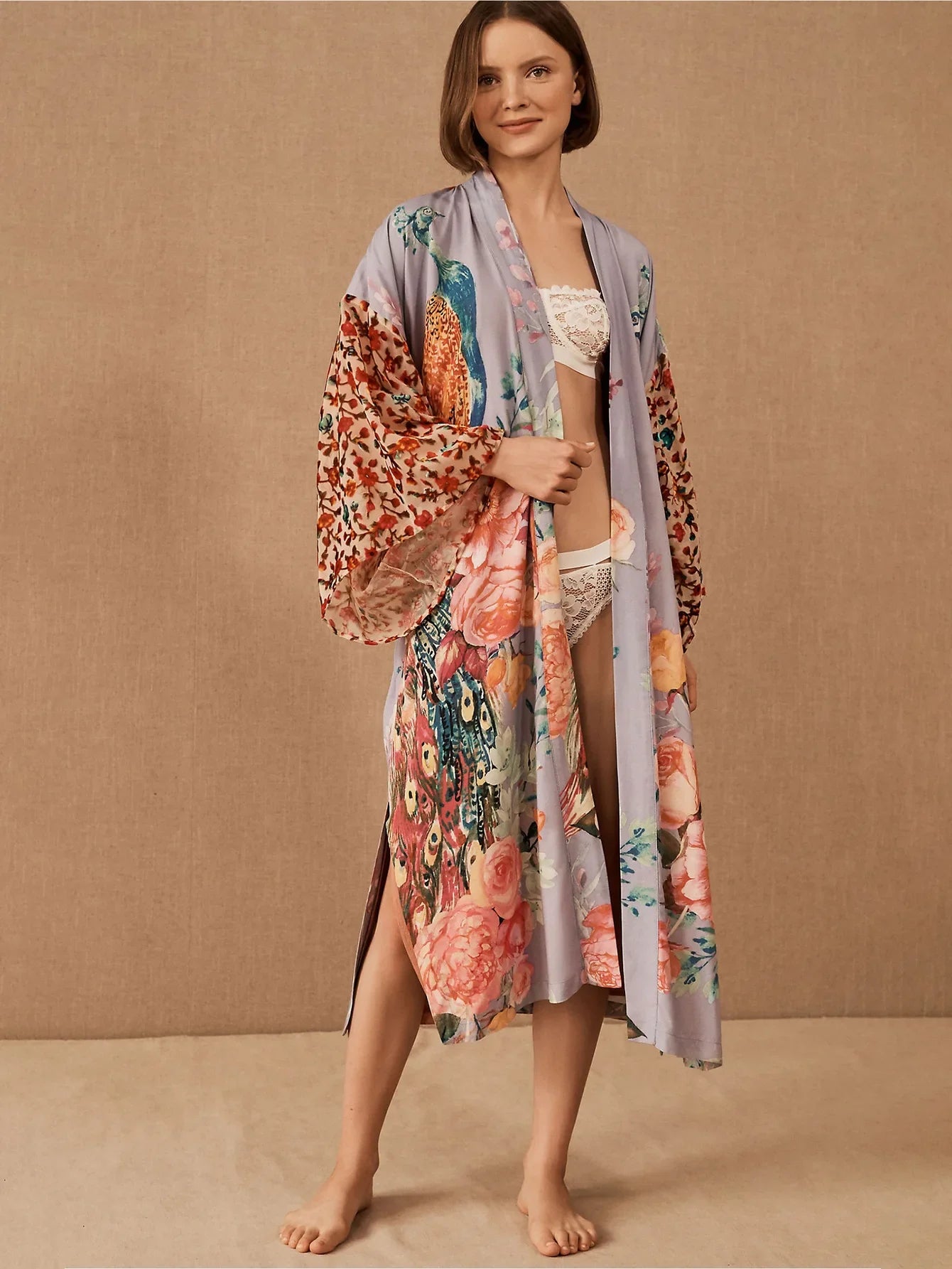 Kimono de Plage Vintage Fleuri Violet été