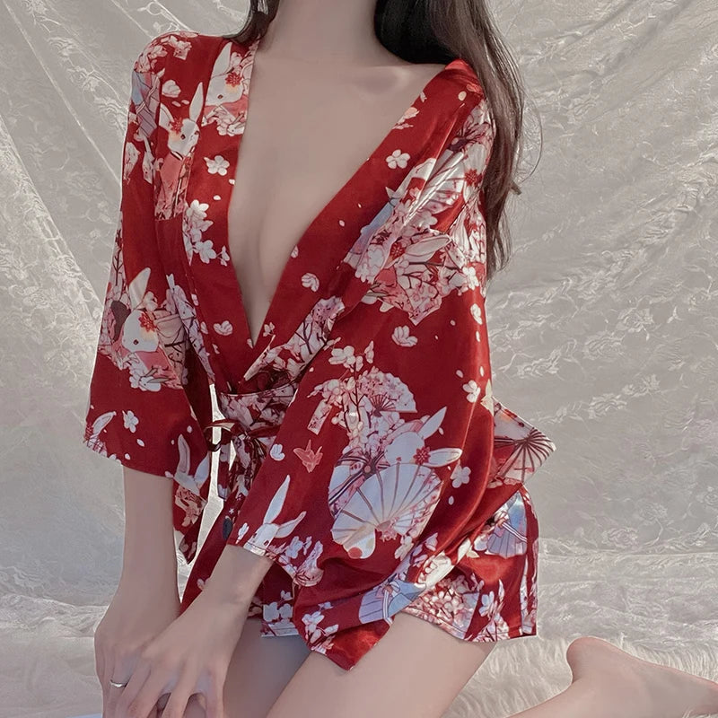 Peignoir Kimono Rouge Sakura
