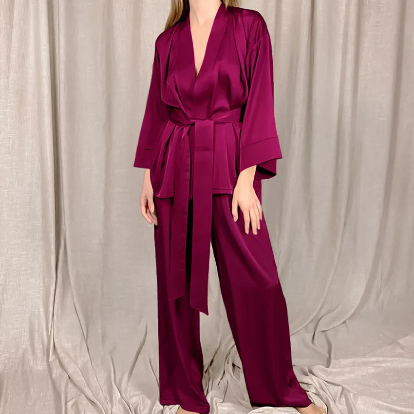 Ensemble Pyjama Kimono Pantalon Sexy Rouge