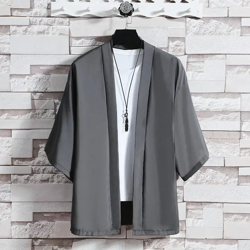 Veste Kimono Gris Foncé Homme