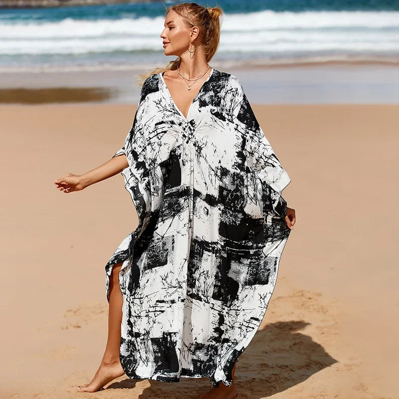 Kimono de Plage Noir et Blanc