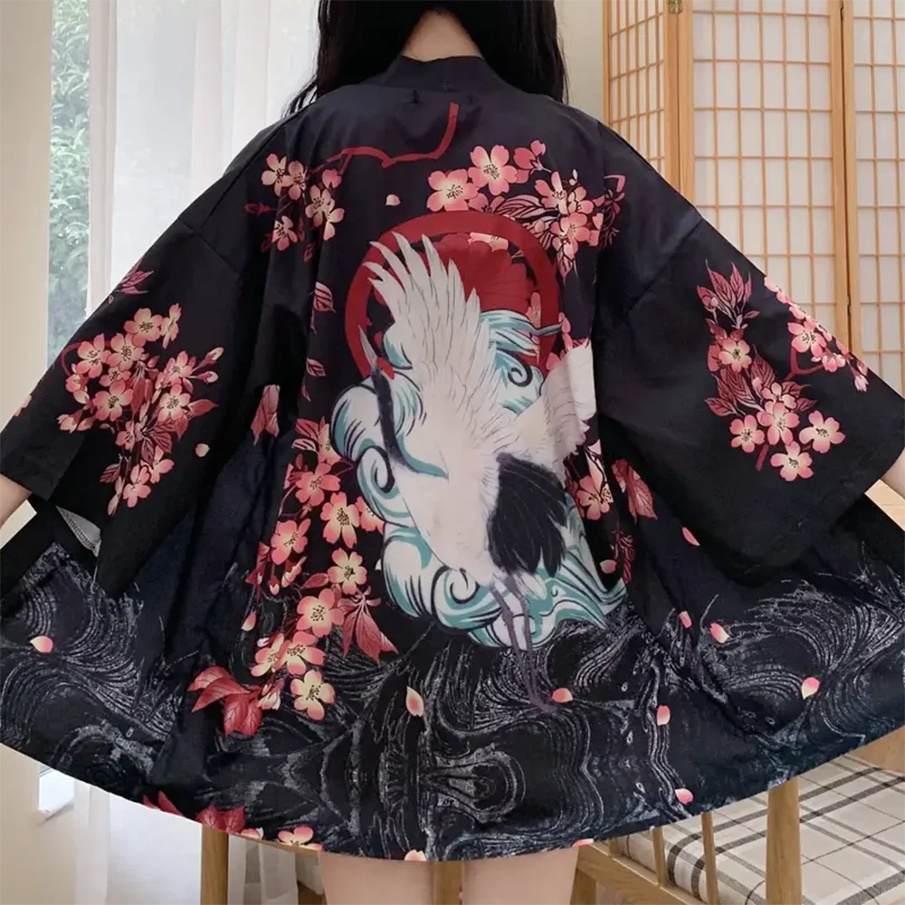 Veste Kimono Japonaise Noire Florale Génial