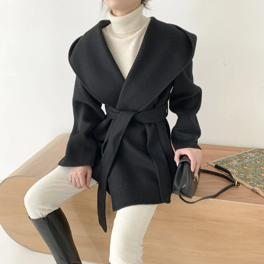 Manteau Kimono à Capuche Noir