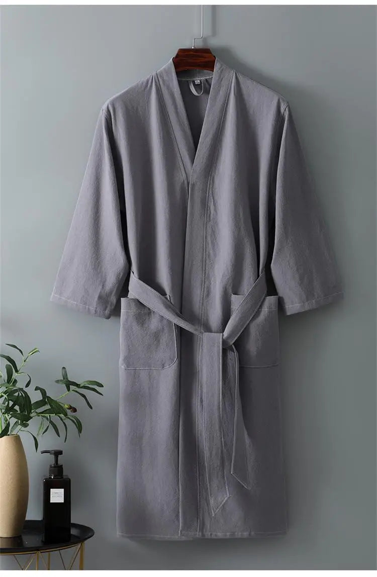 Peignoir Kimono en Coton et Lin ceinturé
