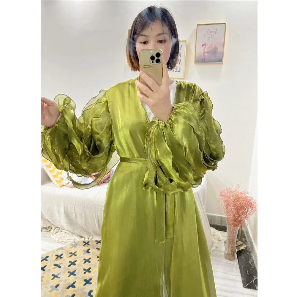 Kimono Abaya à Manches Stylées Vert