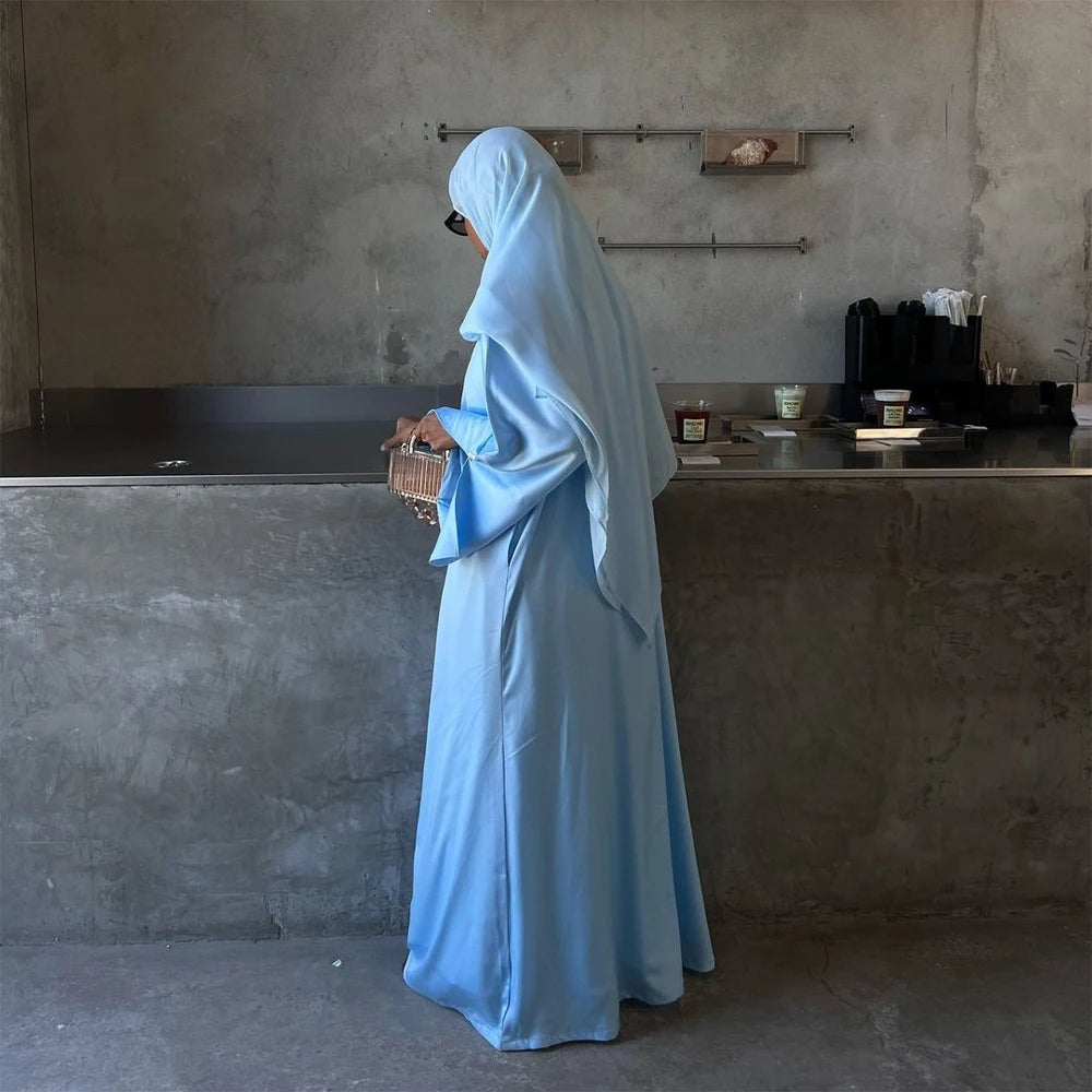 Kimono Abaya Bleu Satiné Légère