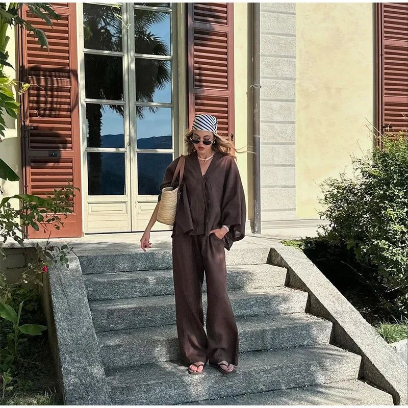 Ensemble Kimono d’Été Marron Stylé