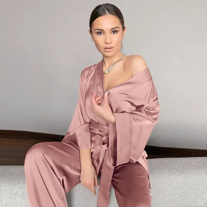 Ensemble Pyjama Kimono Pantalon Sexy Rose