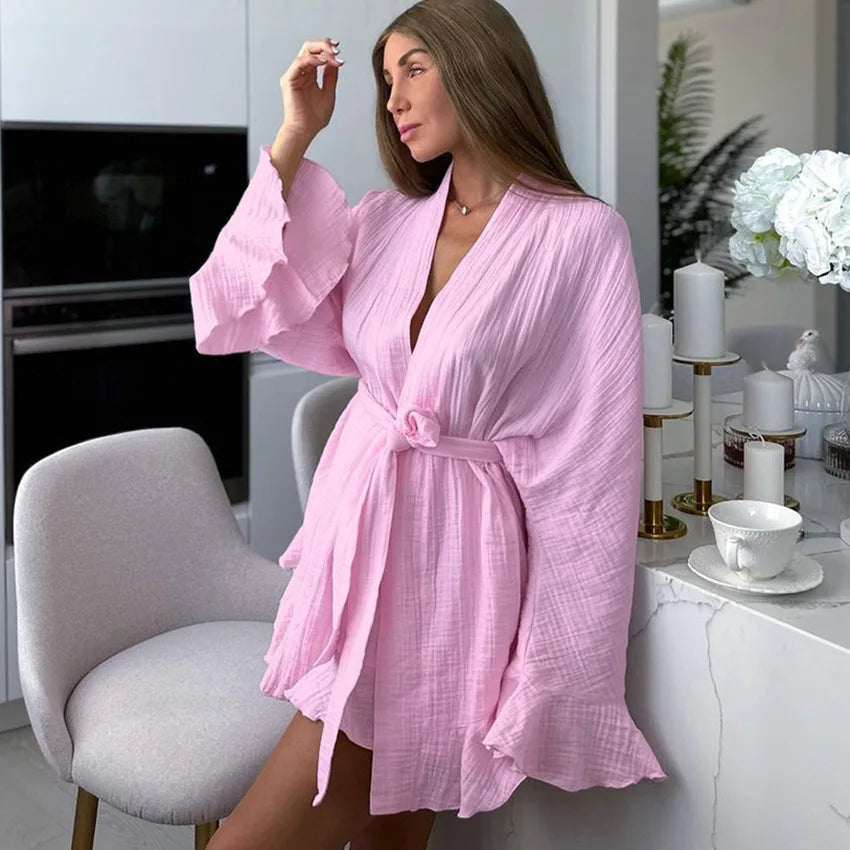 Peignoir Kimono à Volants