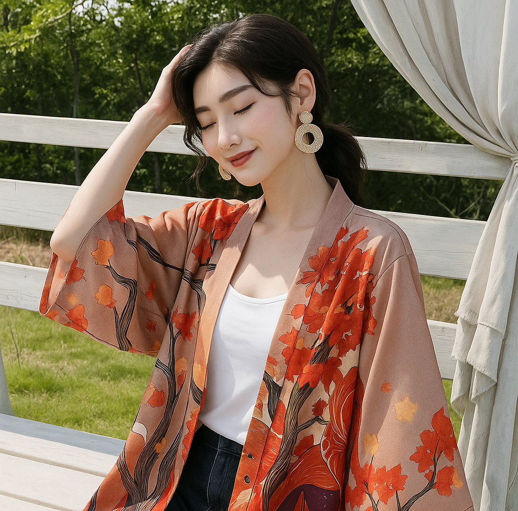 Veste Kimono Japonais Renard colorée