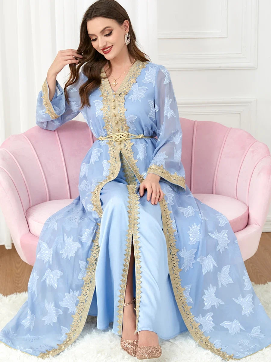 Abaya Kimono Bleue Haut de Gamme Fluide