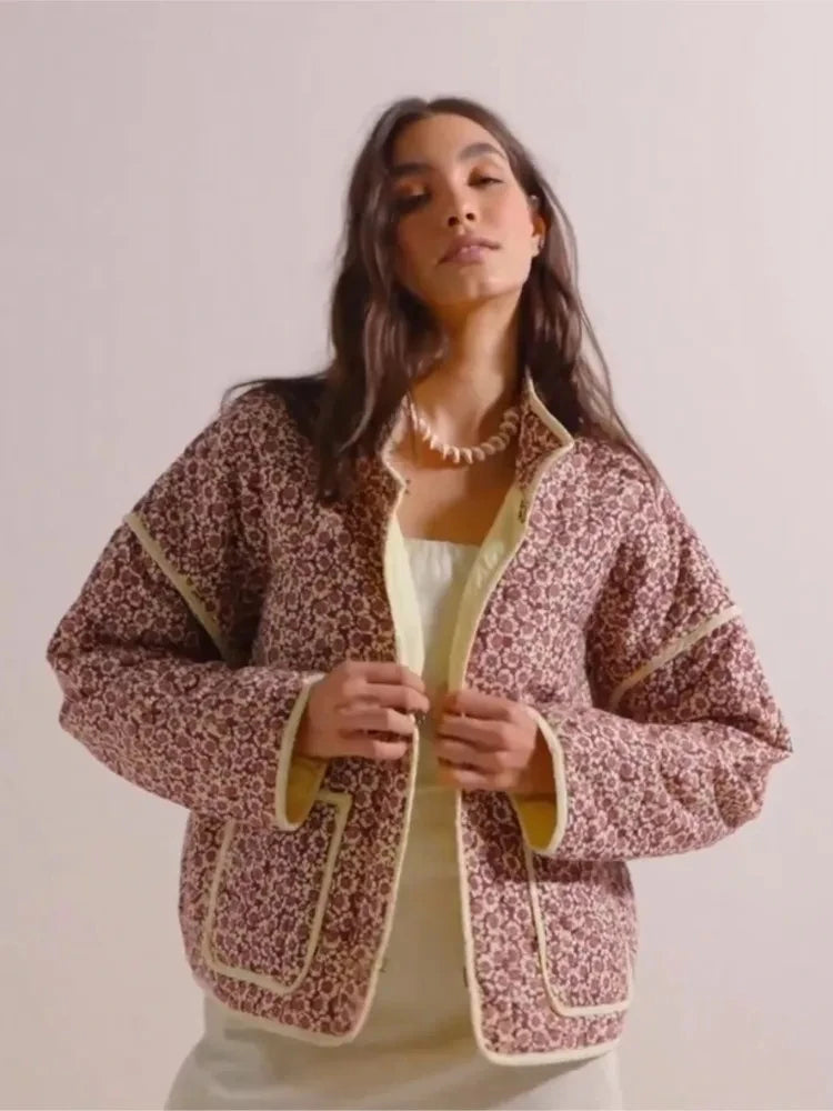 Veste Kimono Fleurie Rose Epaisse