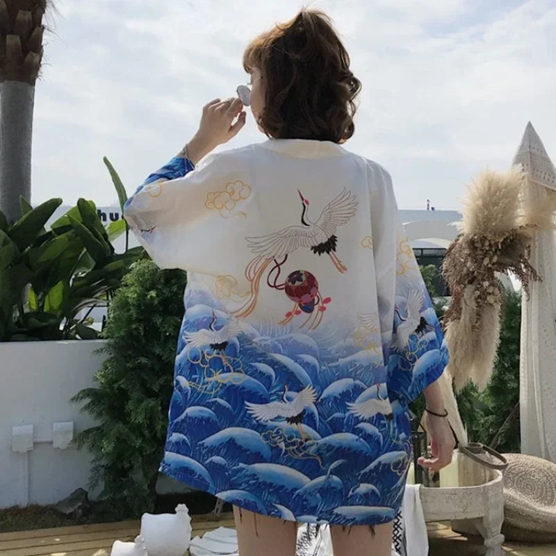 Veste Kimono Japonais Bleu