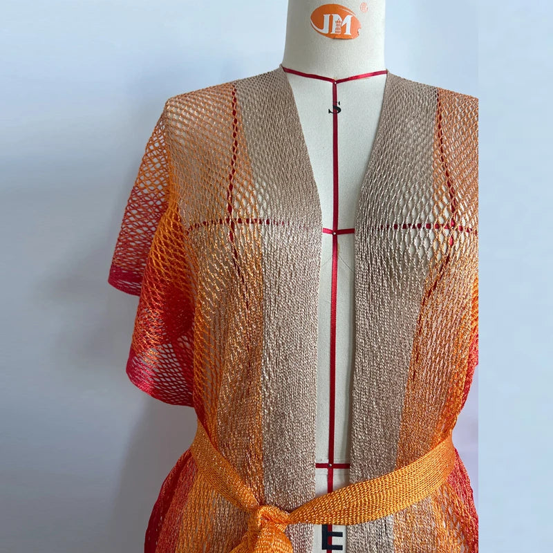 Kimono de Plage Orange à Franges Élégant